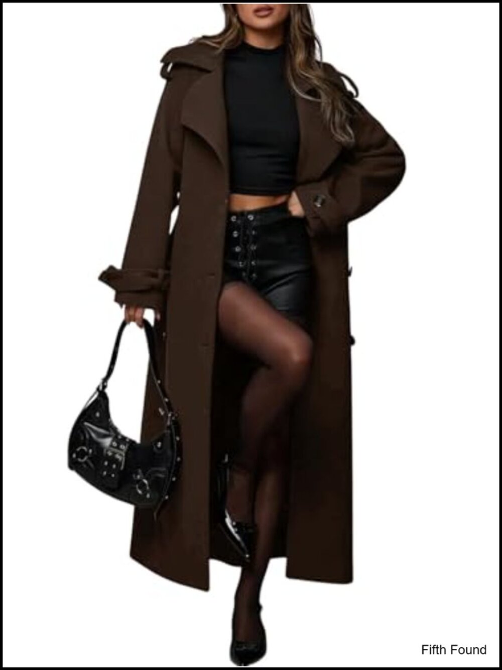 Wool Blend Midi Long Double Breasted Trench Coat with Belt Loose Fit